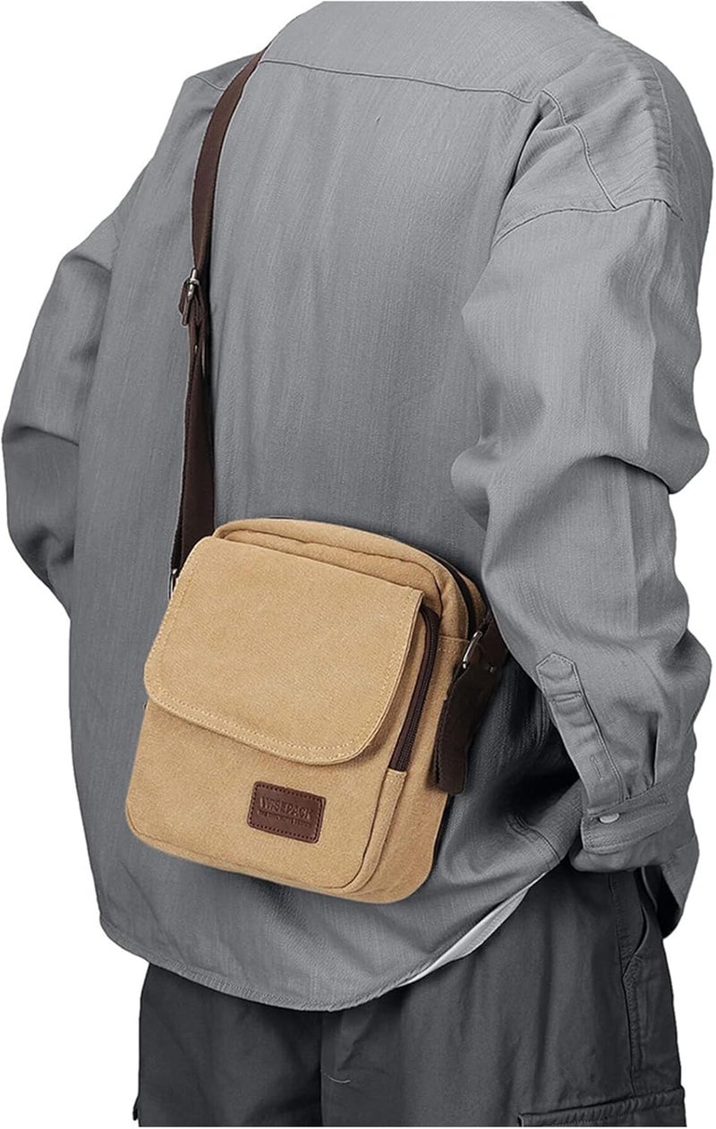 WISEPACK Small Crossbody Bag for Men,Canvas Messenger Shoulder Bags Crossbody Satchel Bag Men's Side Bags Over the Shoulder Purse - Image 1